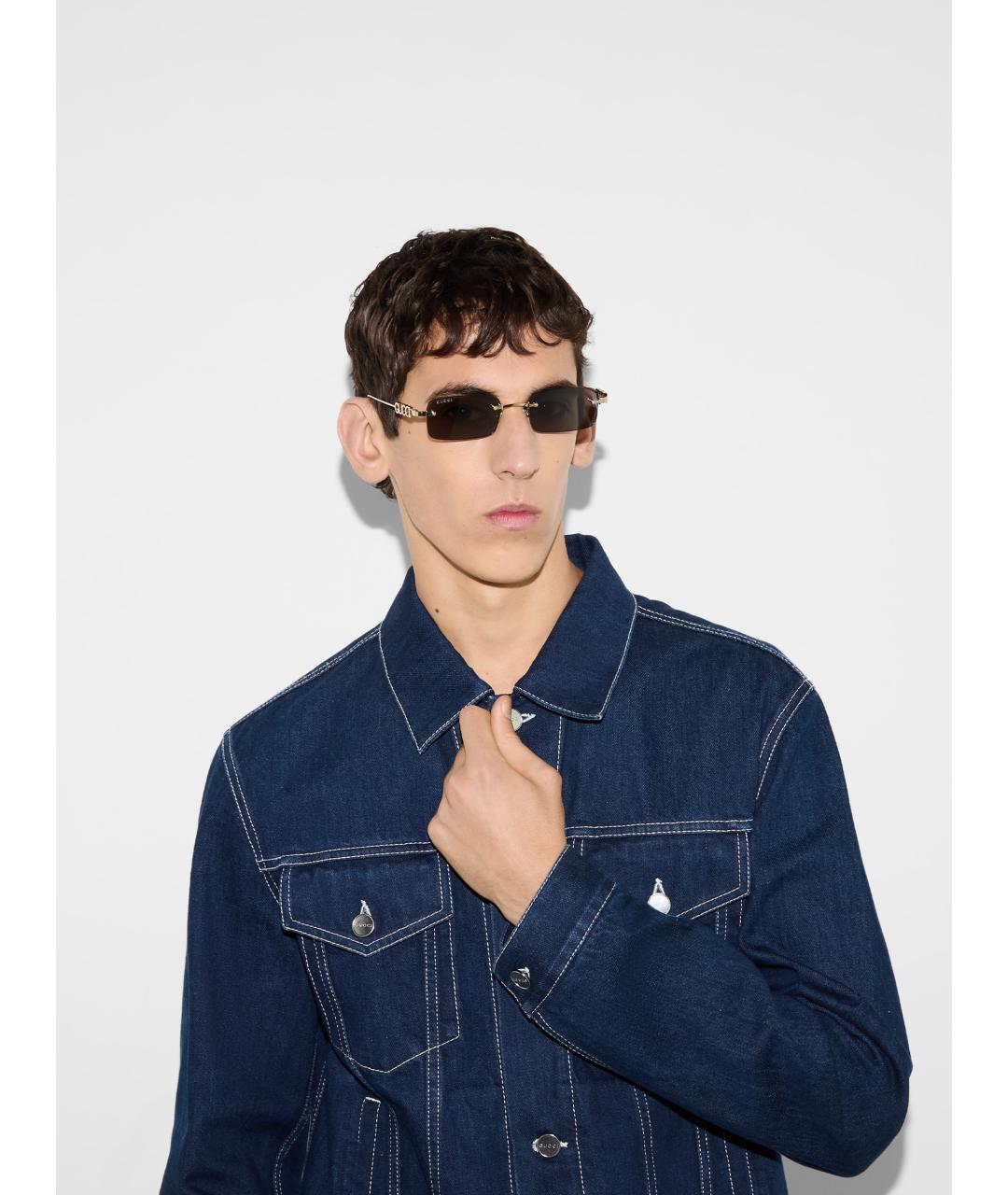 GUCCI Золотые металлические солнцезащитные очки, фото 3