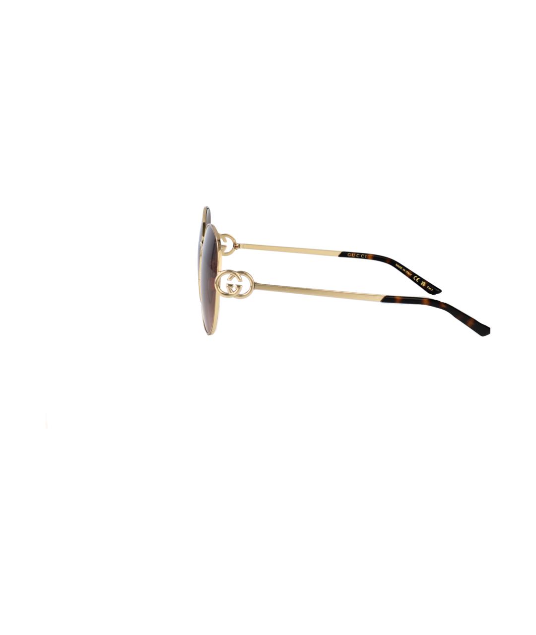 GUCCI Золотые металлические солнцезащитные очки, фото 3