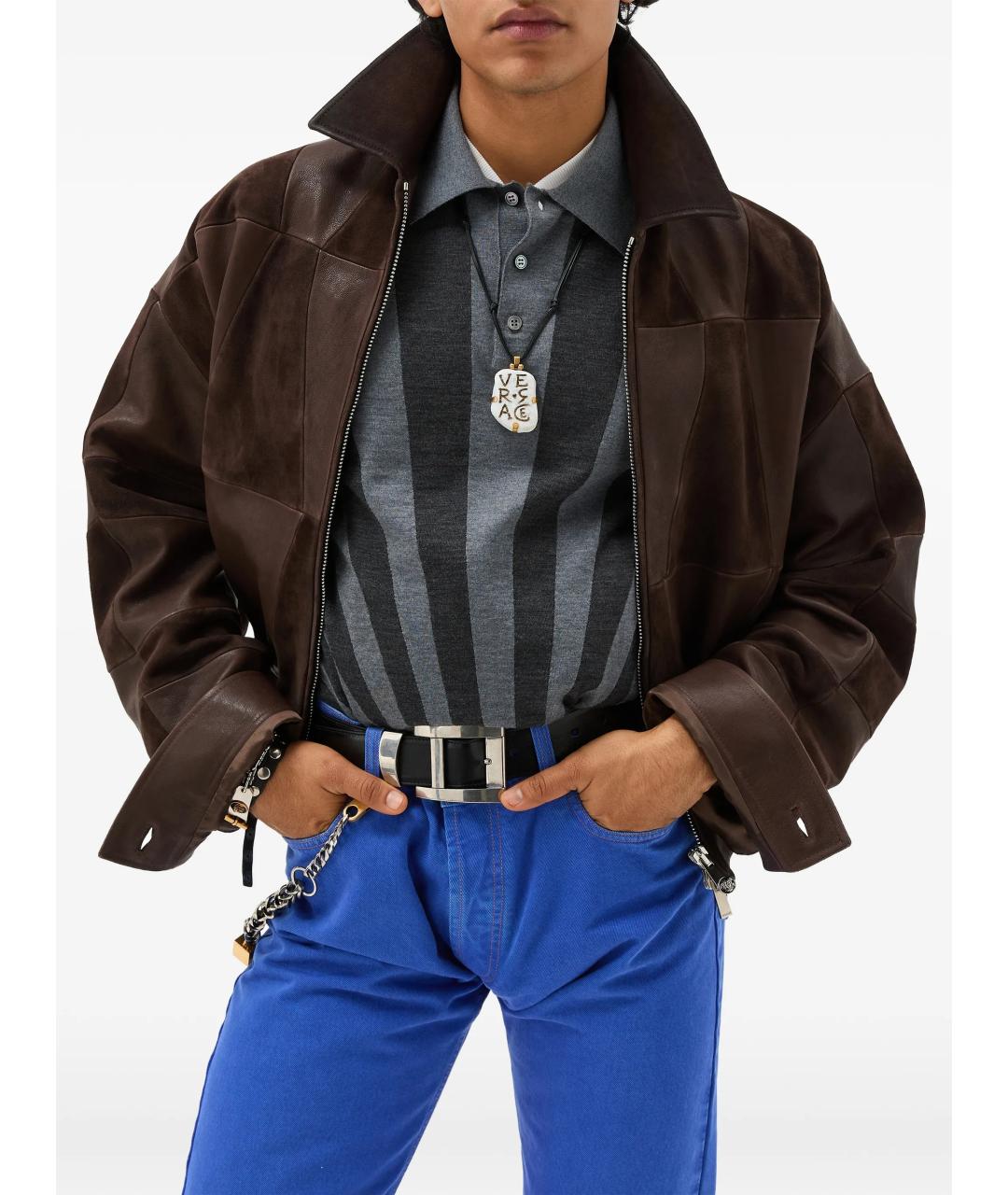 VERSACE Коричневая кожаная куртка, фото 3