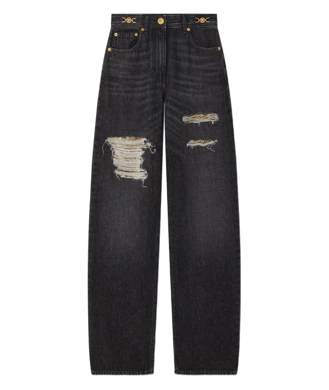 VERSACE Черные хлопковые прямые джинсы, фото 1