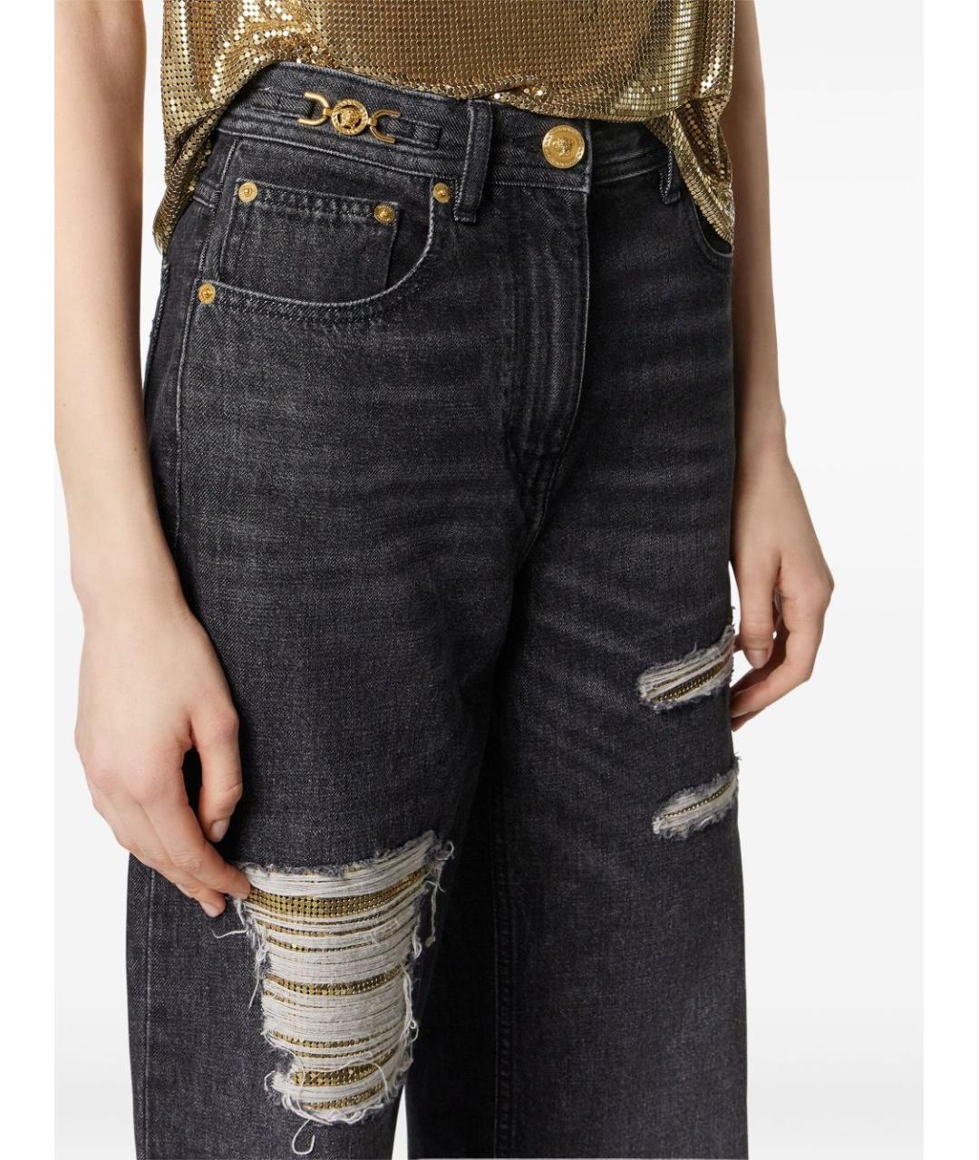 VERSACE Черные хлопковые прямые джинсы, фото 3