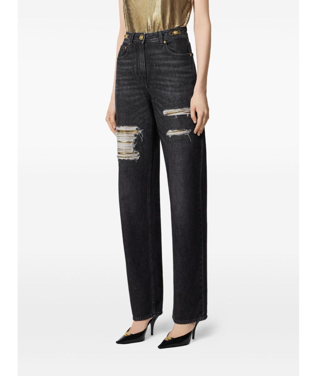 VERSACE Черные хлопковые прямые джинсы, фото 4