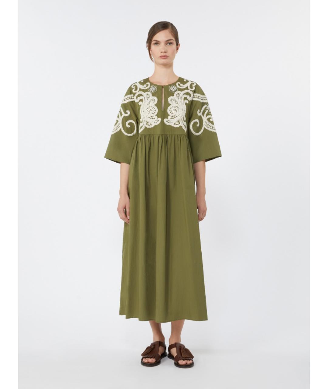 WEEKEND MAX MARA Зеленые хлопковое повседневное платье, фото 3
