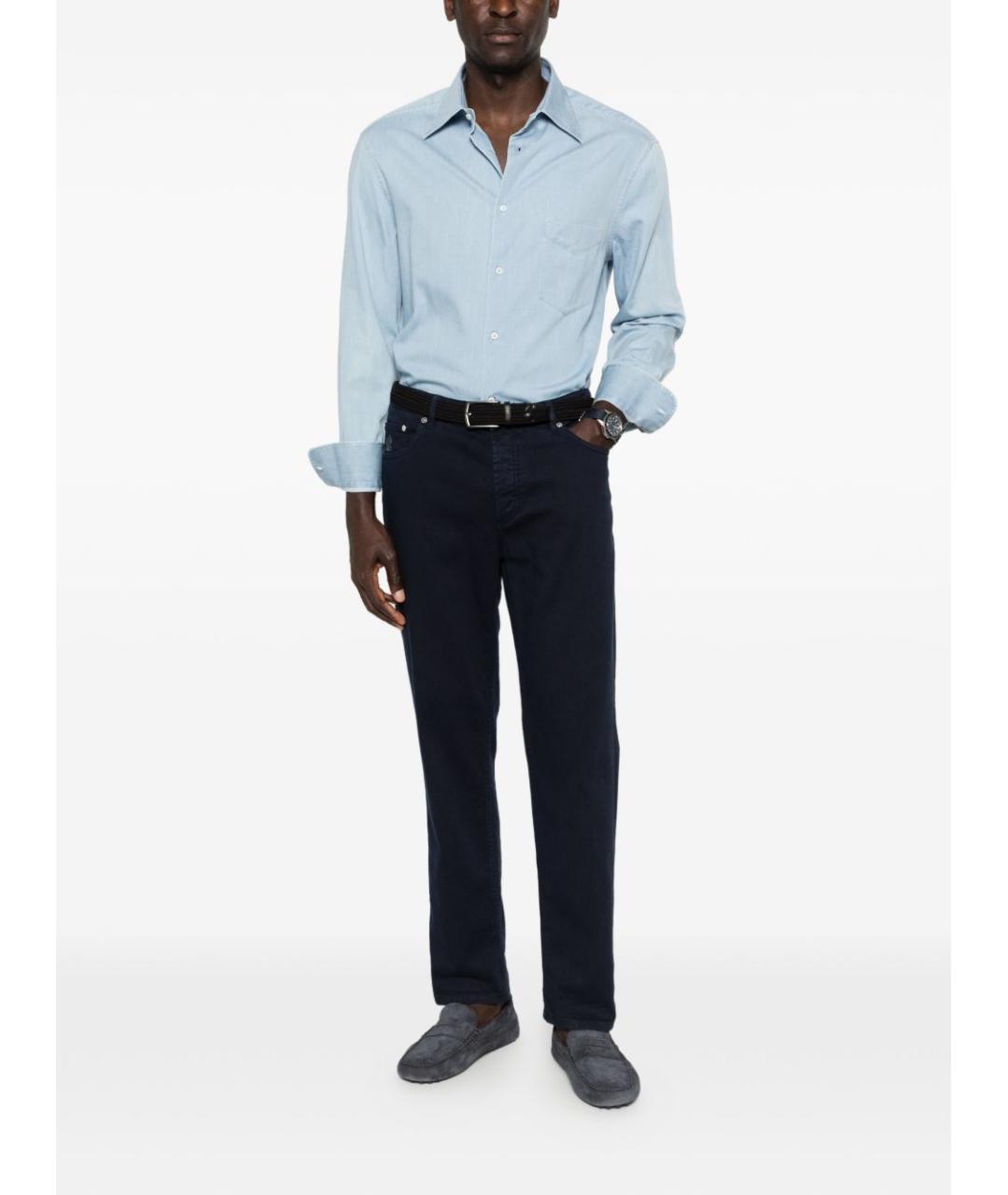 BRUNELLO CUCINELLI Синяя хлопковая кэжуал рубашка, фото 2