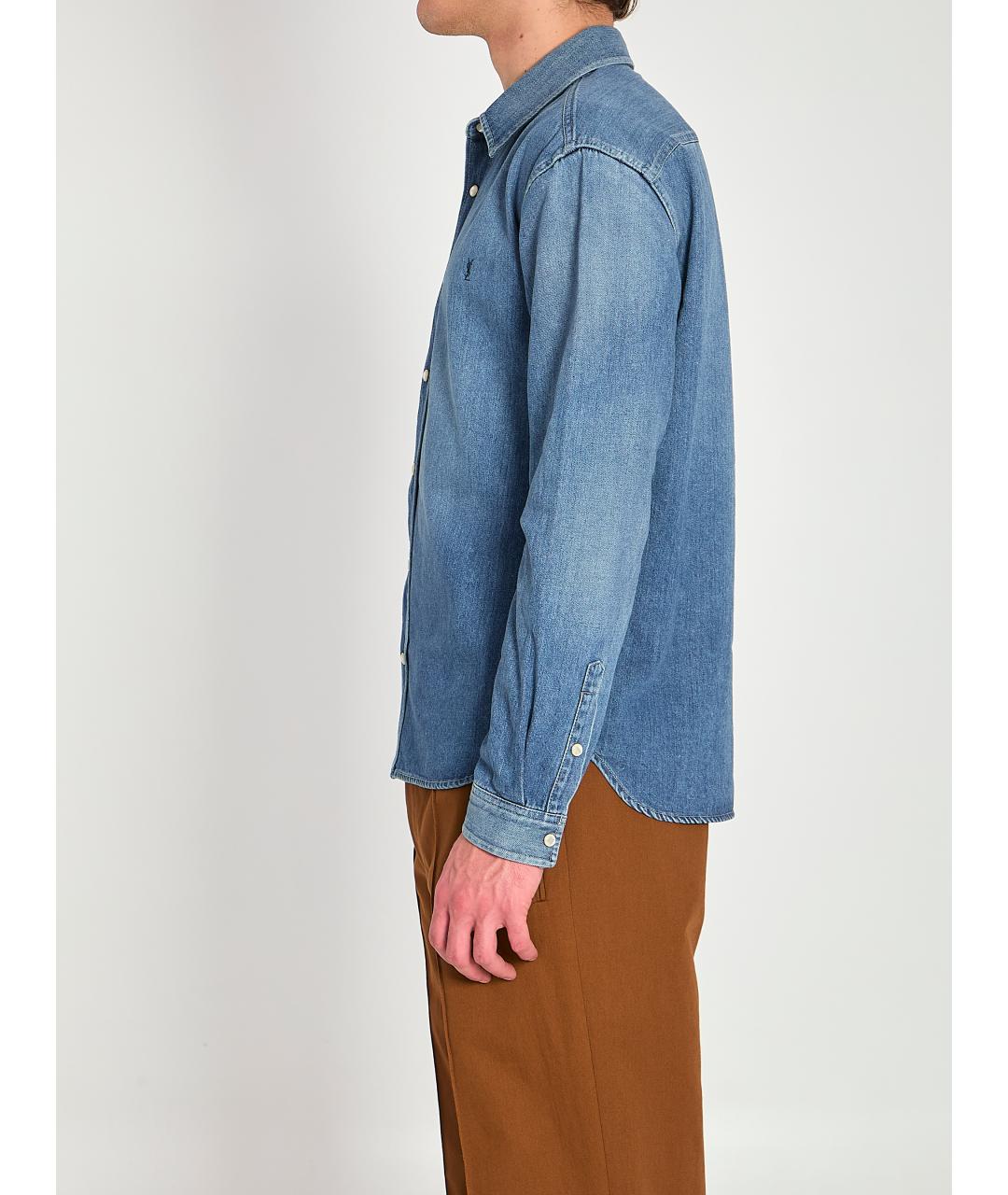 SAINT LAURENT Синяя хлопковая кэжуал рубашка, фото 3