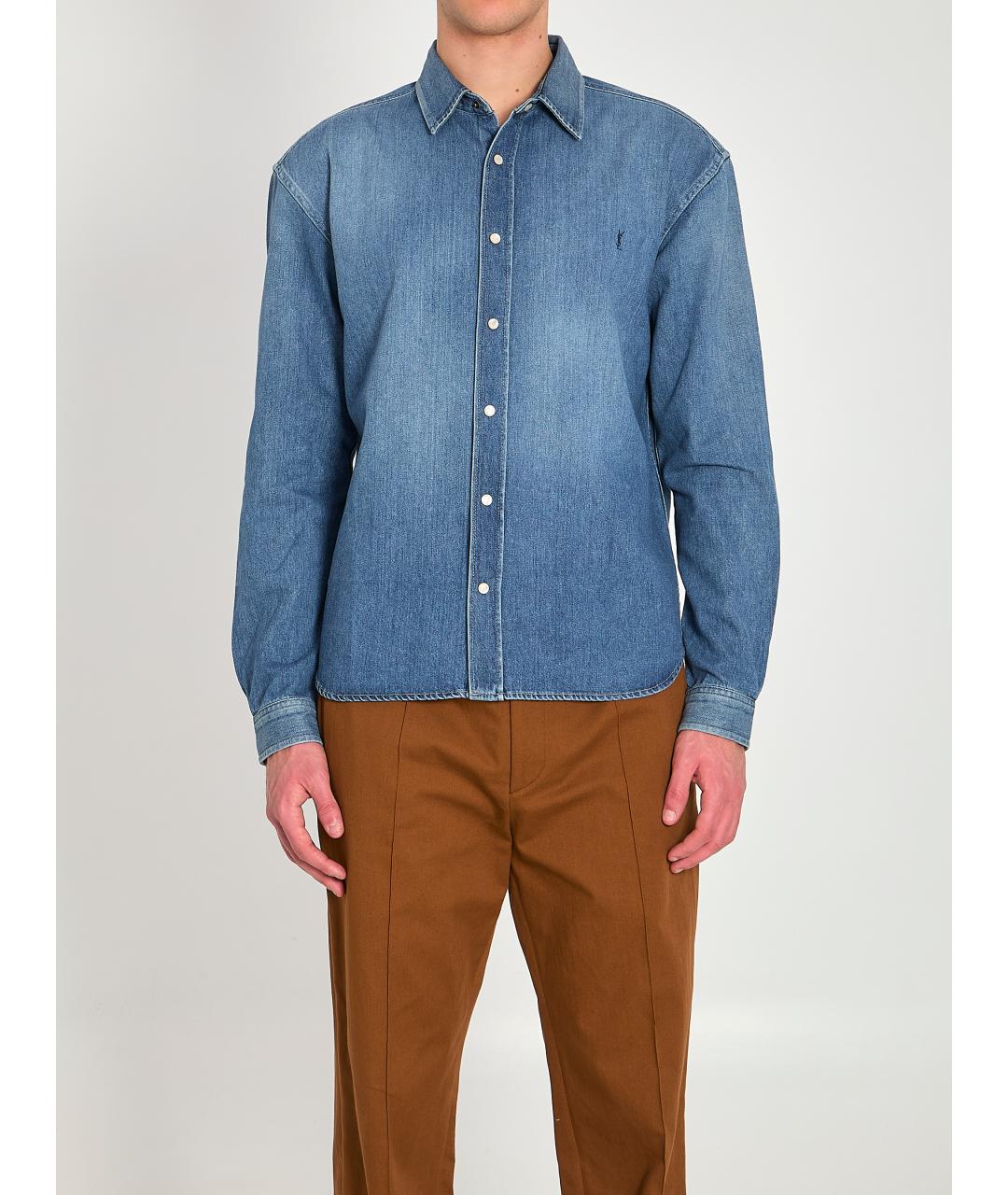 SAINT LAURENT Синяя хлопковая кэжуал рубашка, фото 5