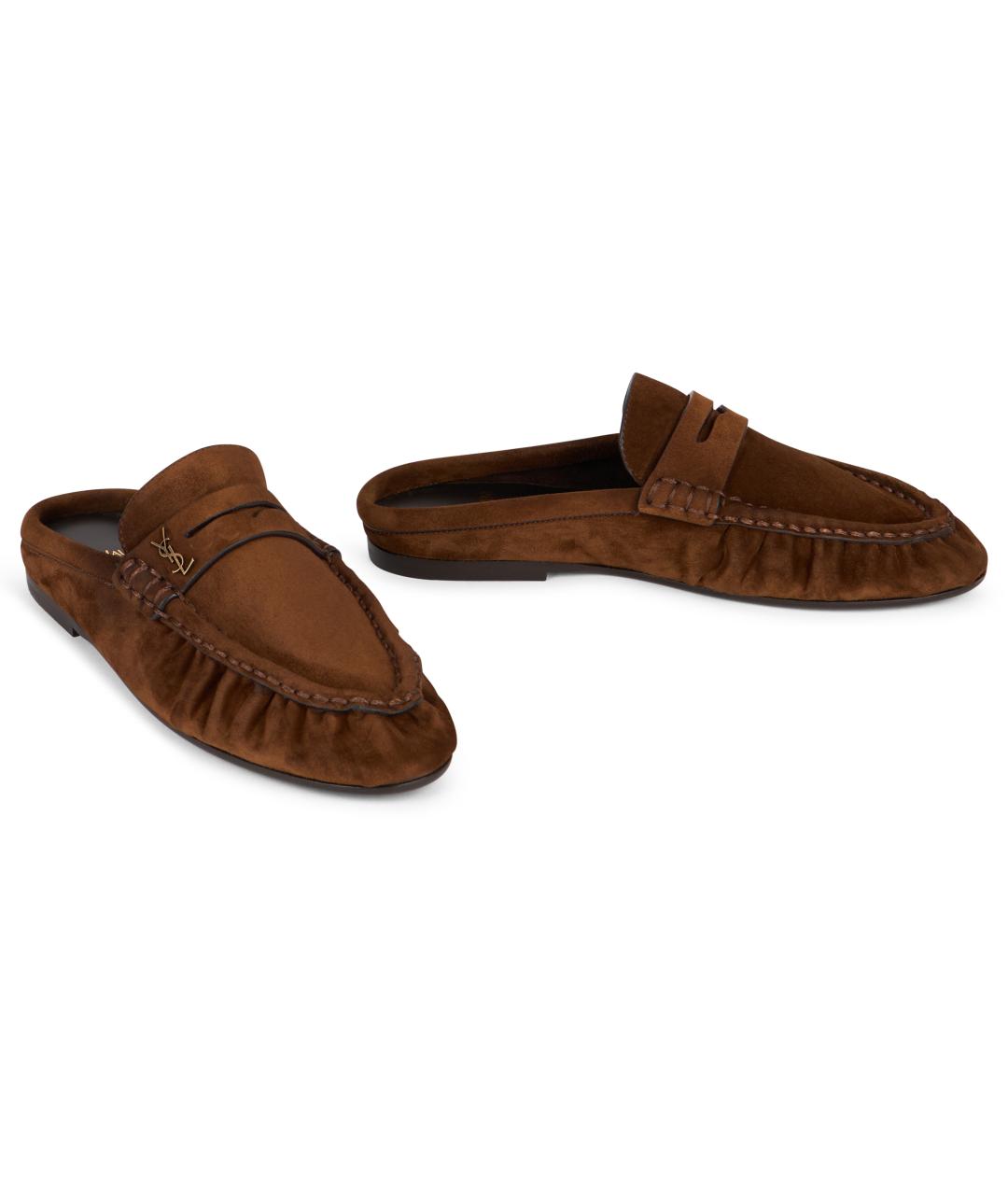 SAINT LAURENT Коричневые замшевые лоферы, фото 3