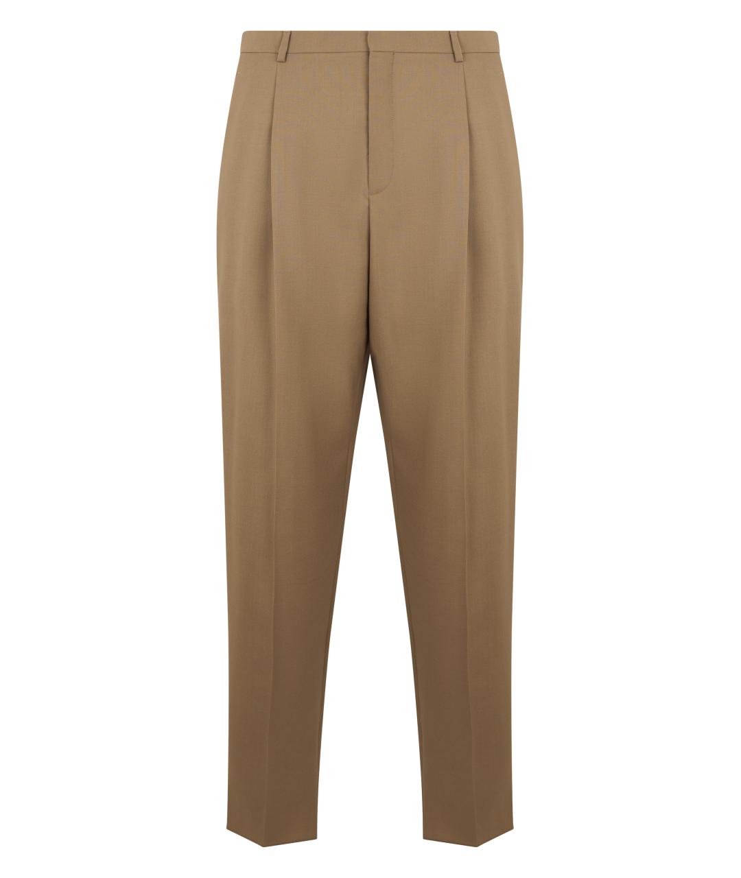 SAINT LAURENT Бежевые шерстяные повседневные брюки, фото 1