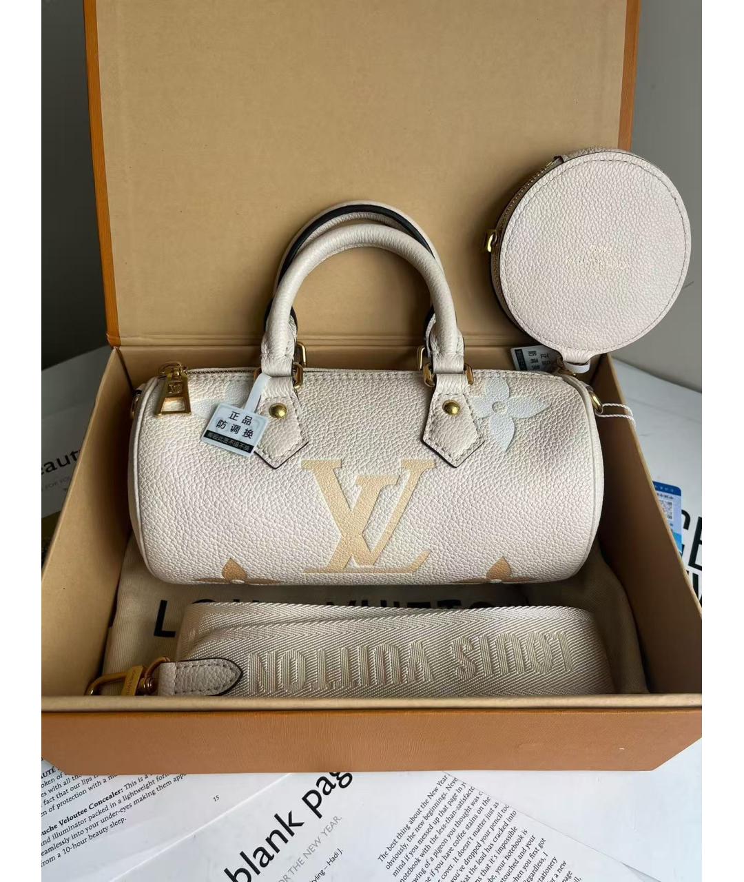 LOUIS VUITTON Белая кожаная сумка с короткими ручками, фото 3