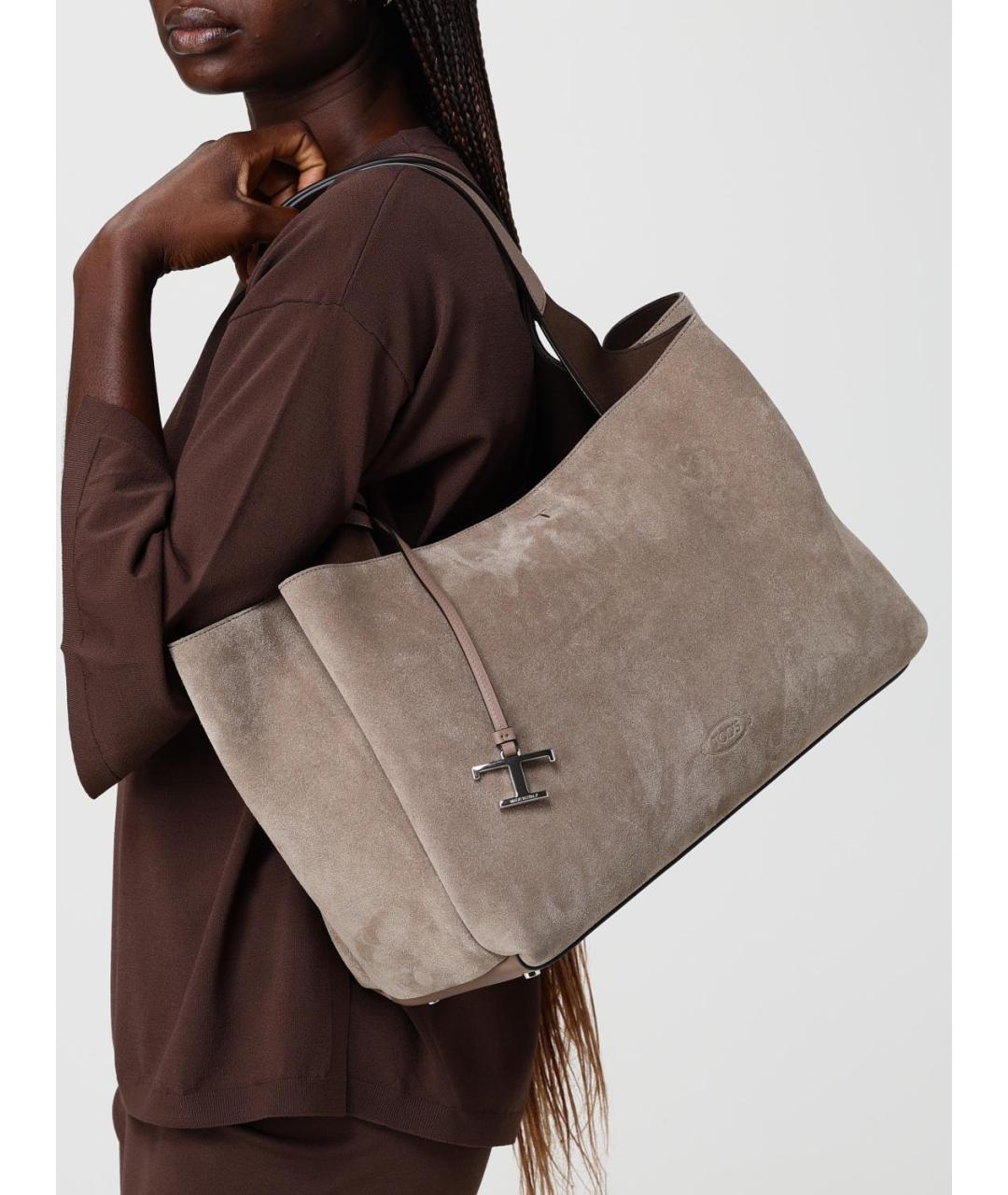 TOD'S Бежевая замшевая сумка тоут, фото 2