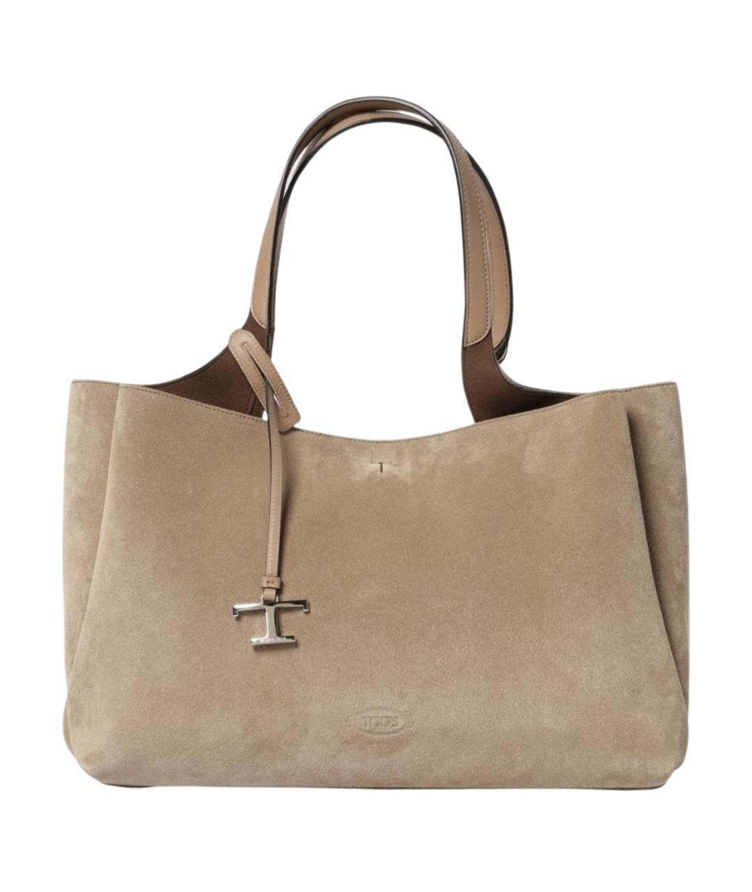 TOD'S Бежевая замшевая сумка тоут, фото 1
