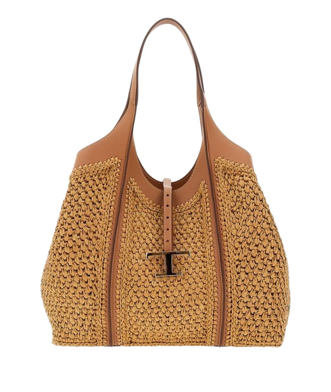 TOD'S Бежевая пелетеная сумка тоут, фото 1