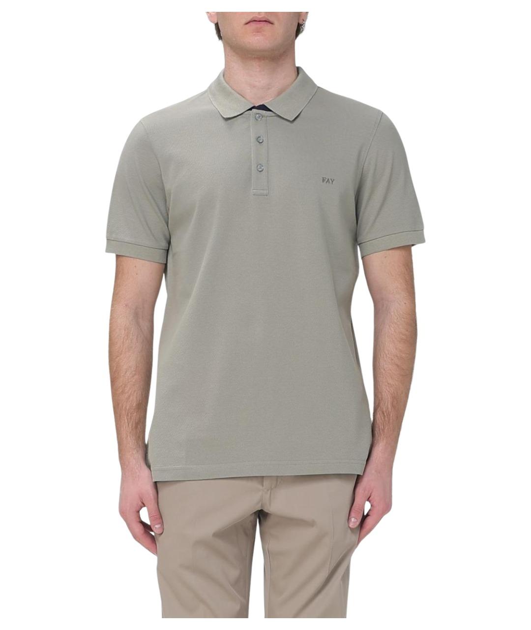 FAY Серое хлопковое поло с коротким рукавом, фото 1