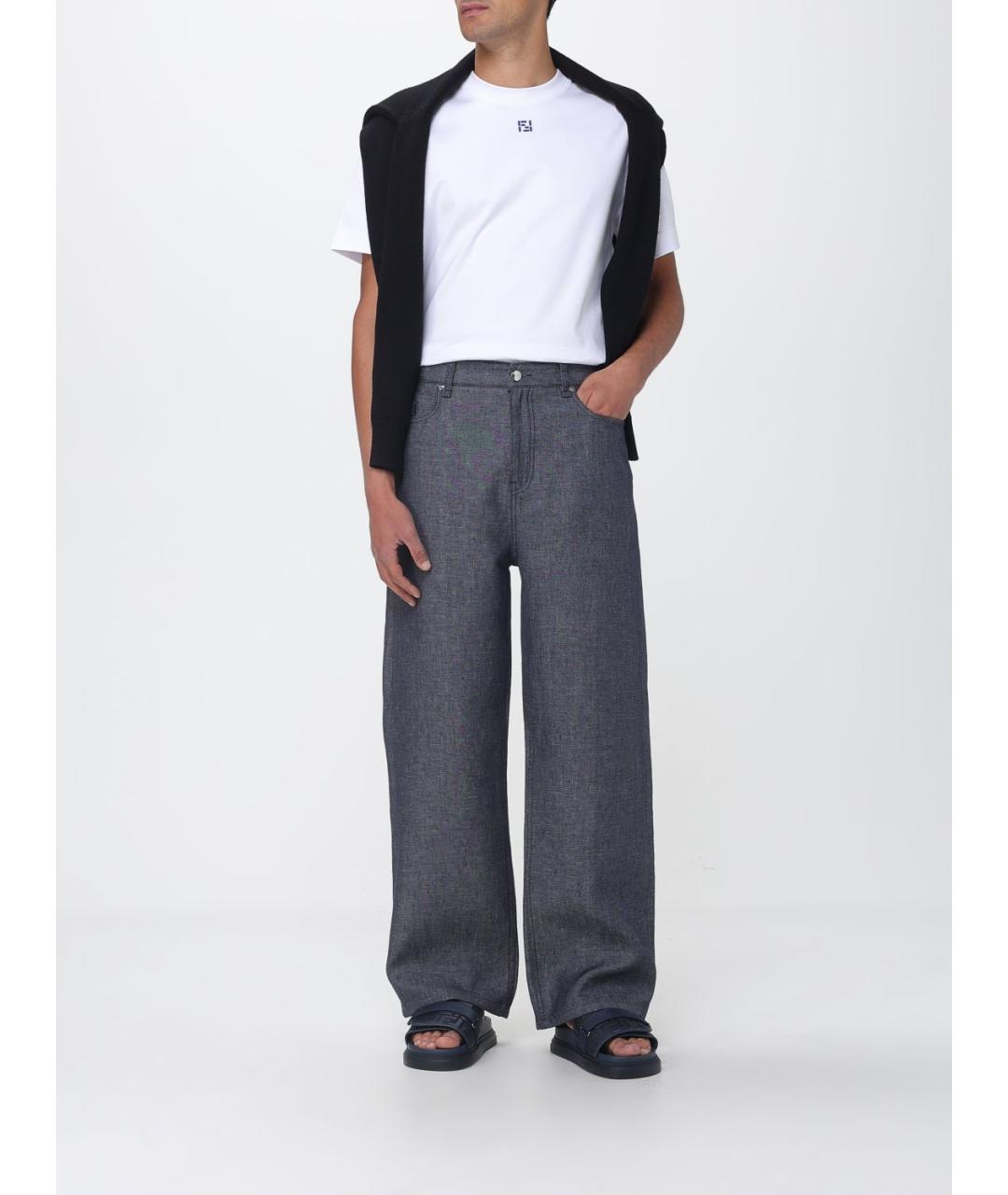 FENDI Синие хлопковые прямые джинсы, фото 2