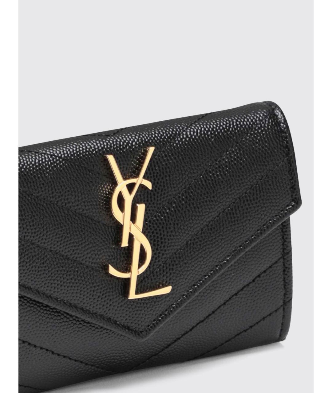 SAINT LAURENT Черный кожаный кошелек, фото 3