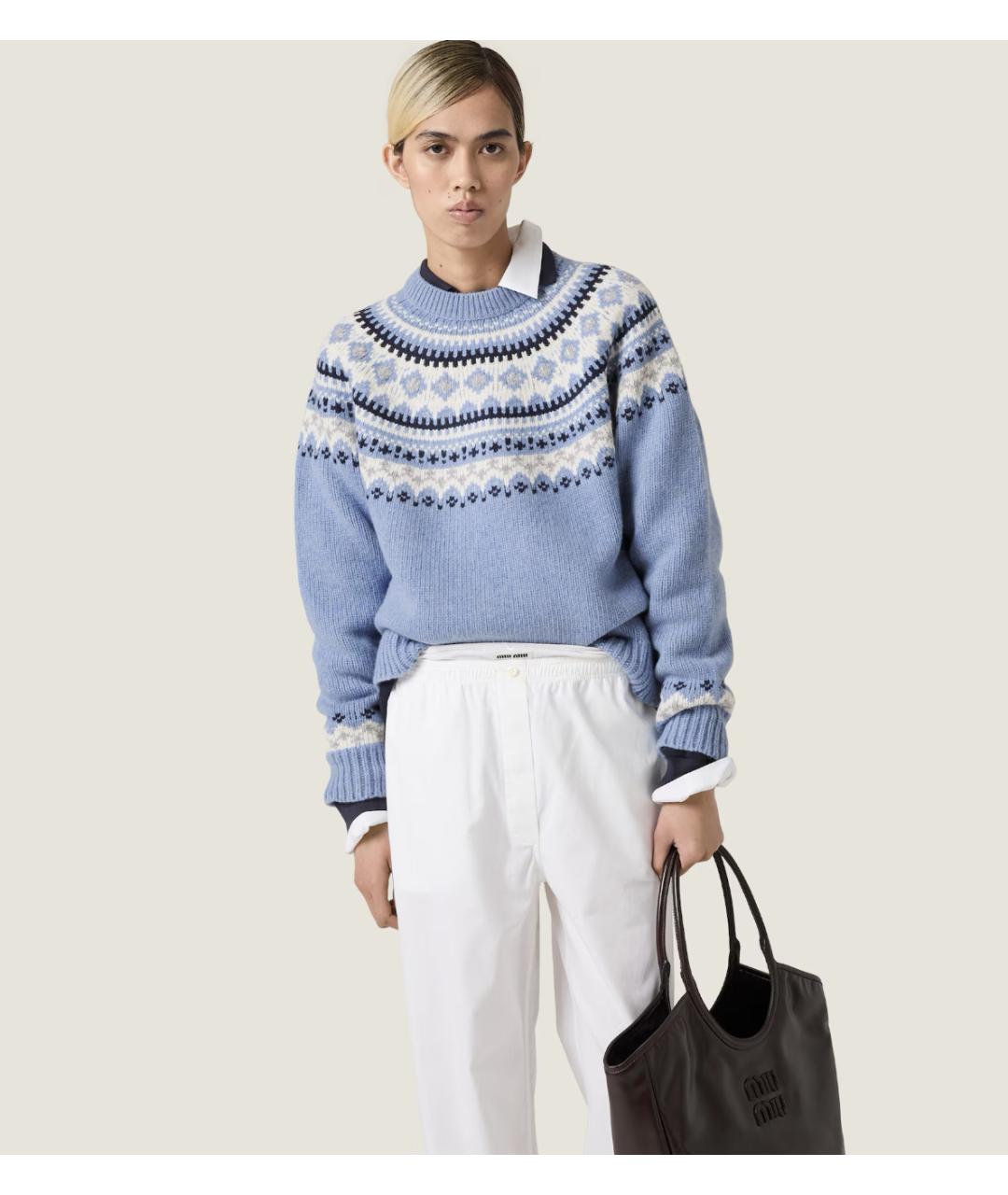 MIU MIU Голубой шерстяной джемпер / свитер, фото 5