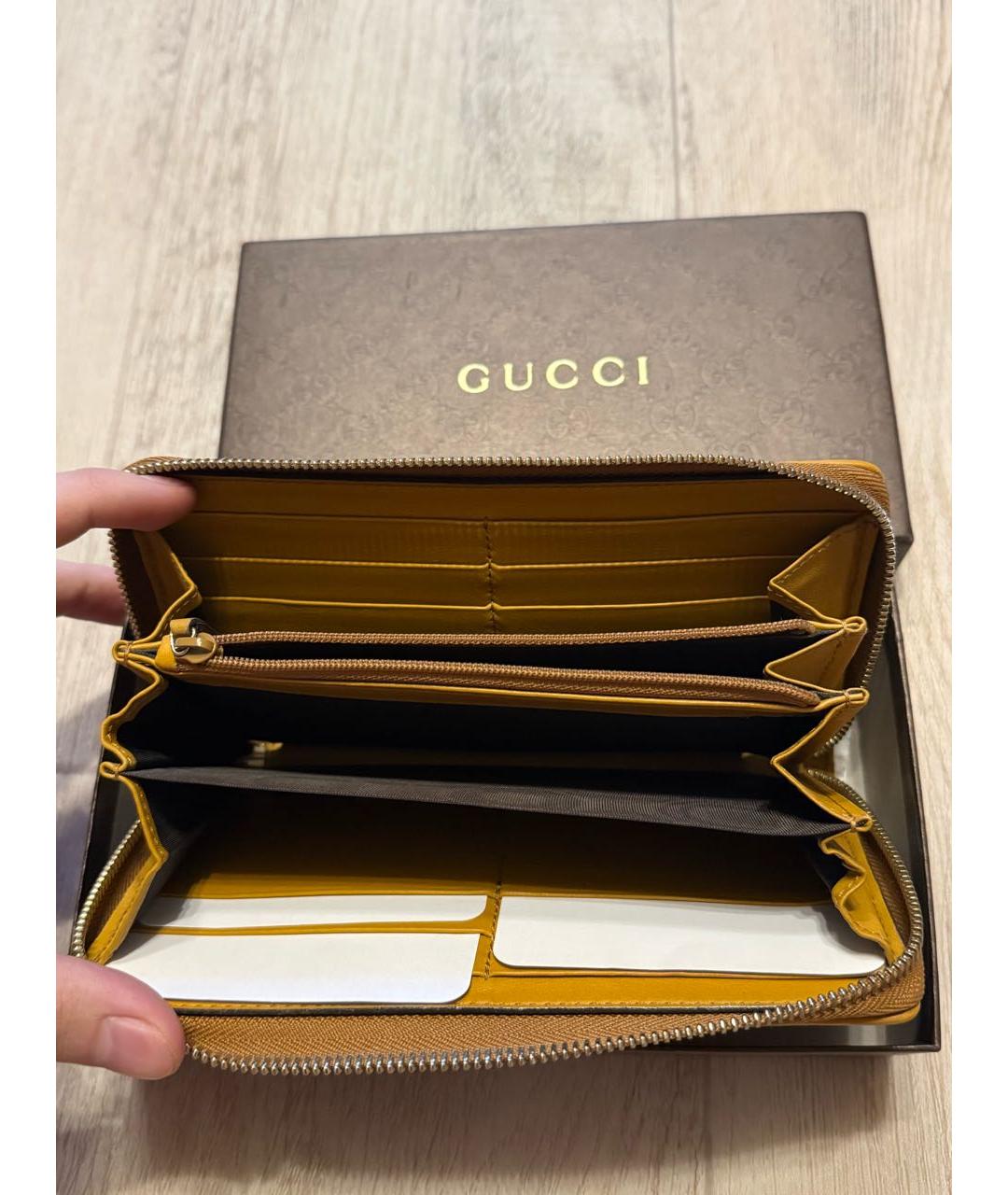 GUCCI Горчичный кожаный кошелек, фото 4
