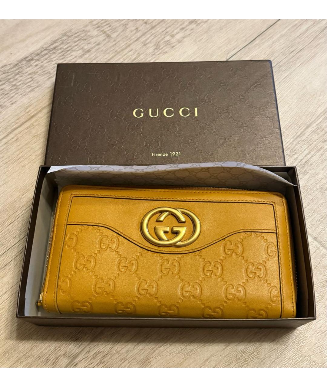 GUCCI Горчичный кожаный кошелек, фото 9