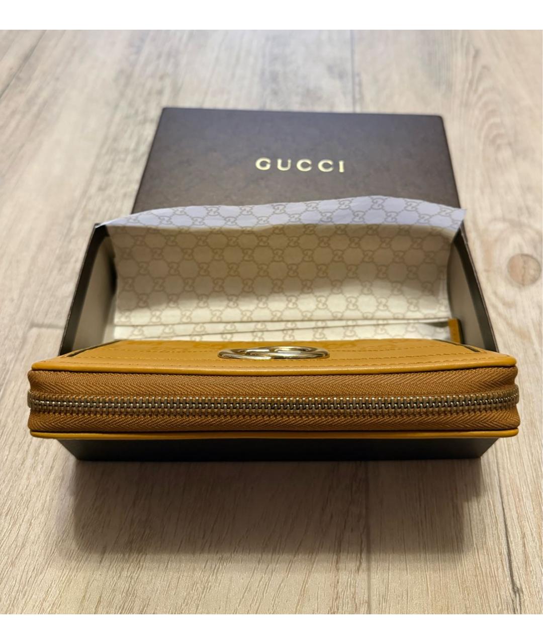 GUCCI Горчичный кожаный кошелек, фото 6