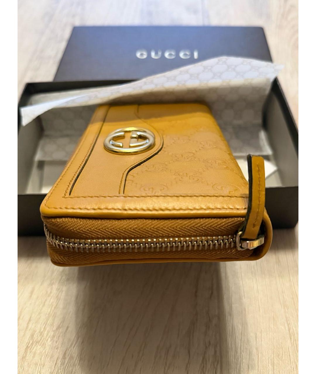 GUCCI Горчичный кожаный кошелек, фото 2