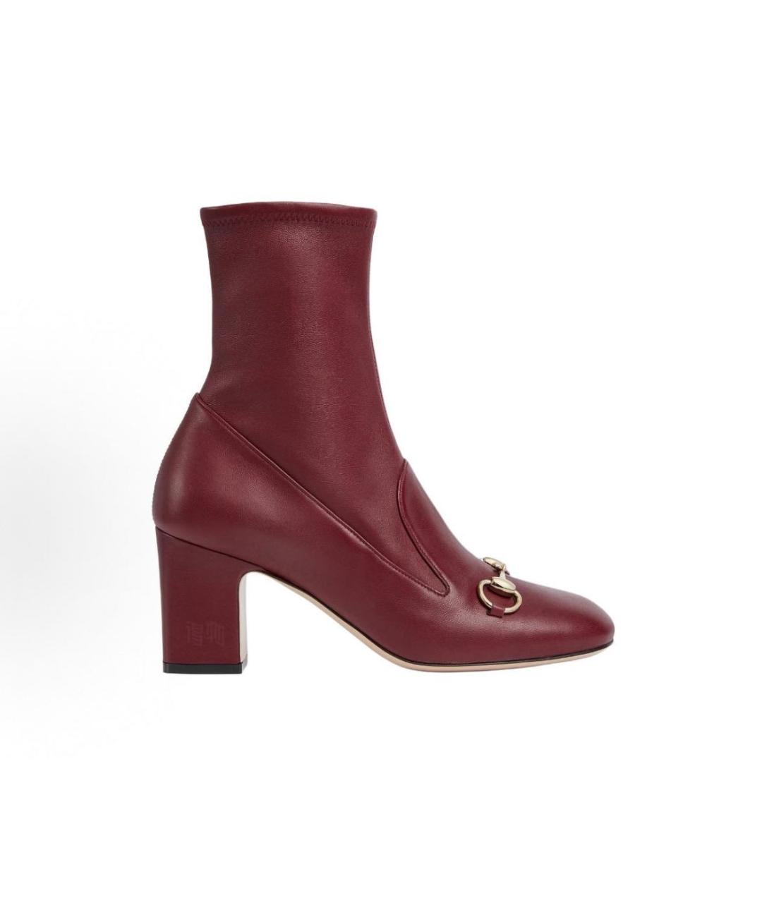 GUCCI Бордовые кожаные ботильоны, фото 7