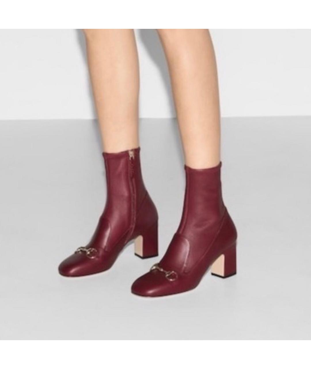 GUCCI Бордовые кожаные ботильоны, фото 6