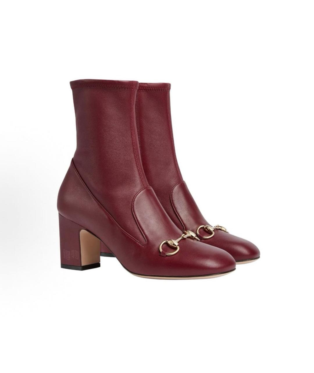 GUCCI Бордовые кожаные ботильоны, фото 5