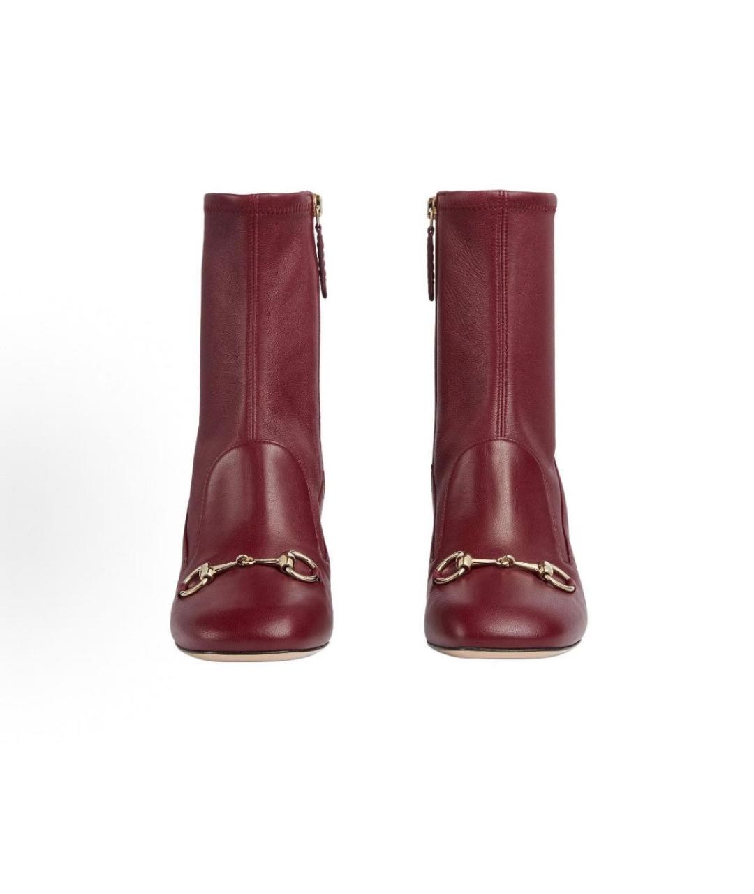 GUCCI Бордовые кожаные ботильоны, фото 2