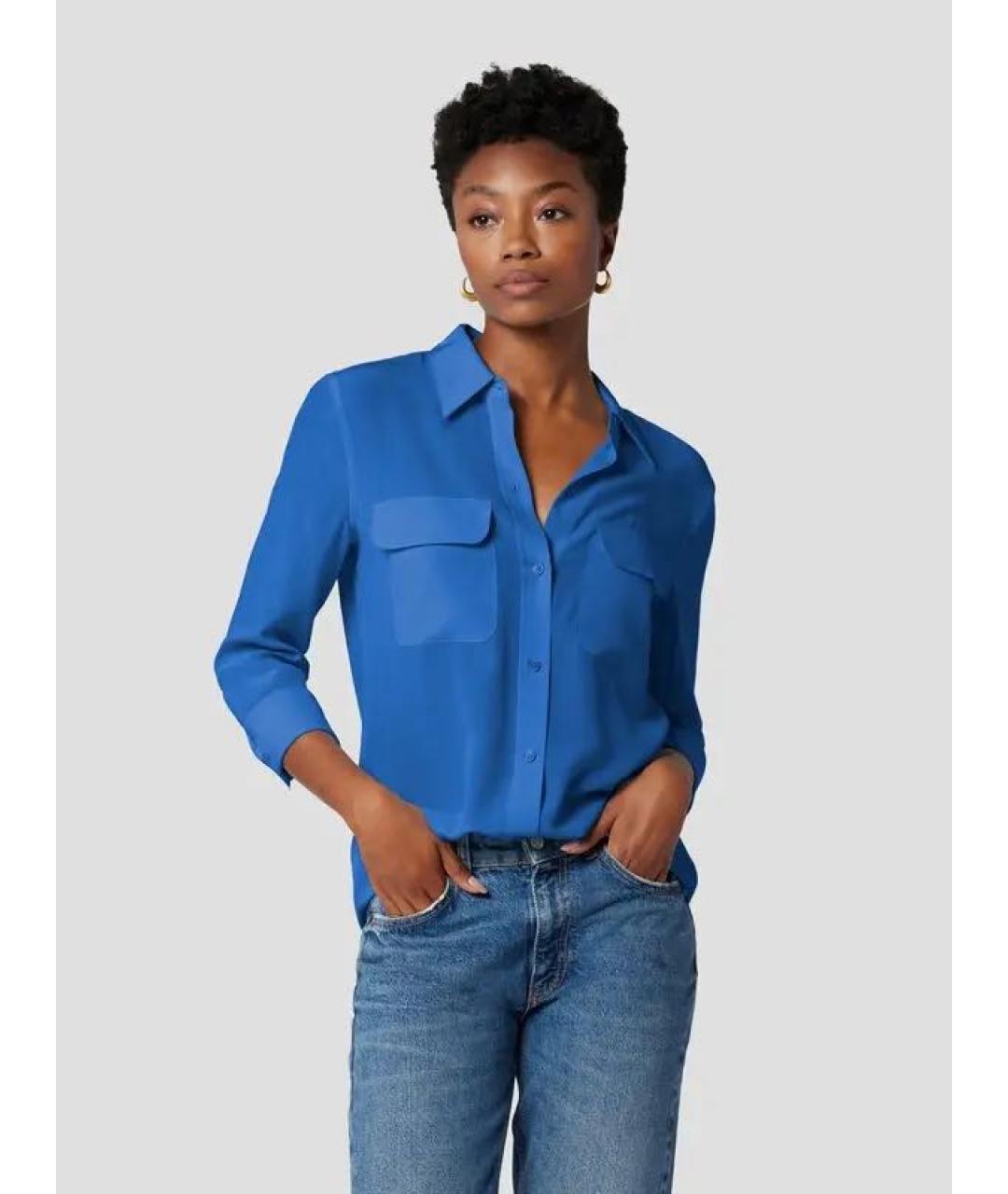 EQUIPMENT Синяя шелковая рубашка, фото 8