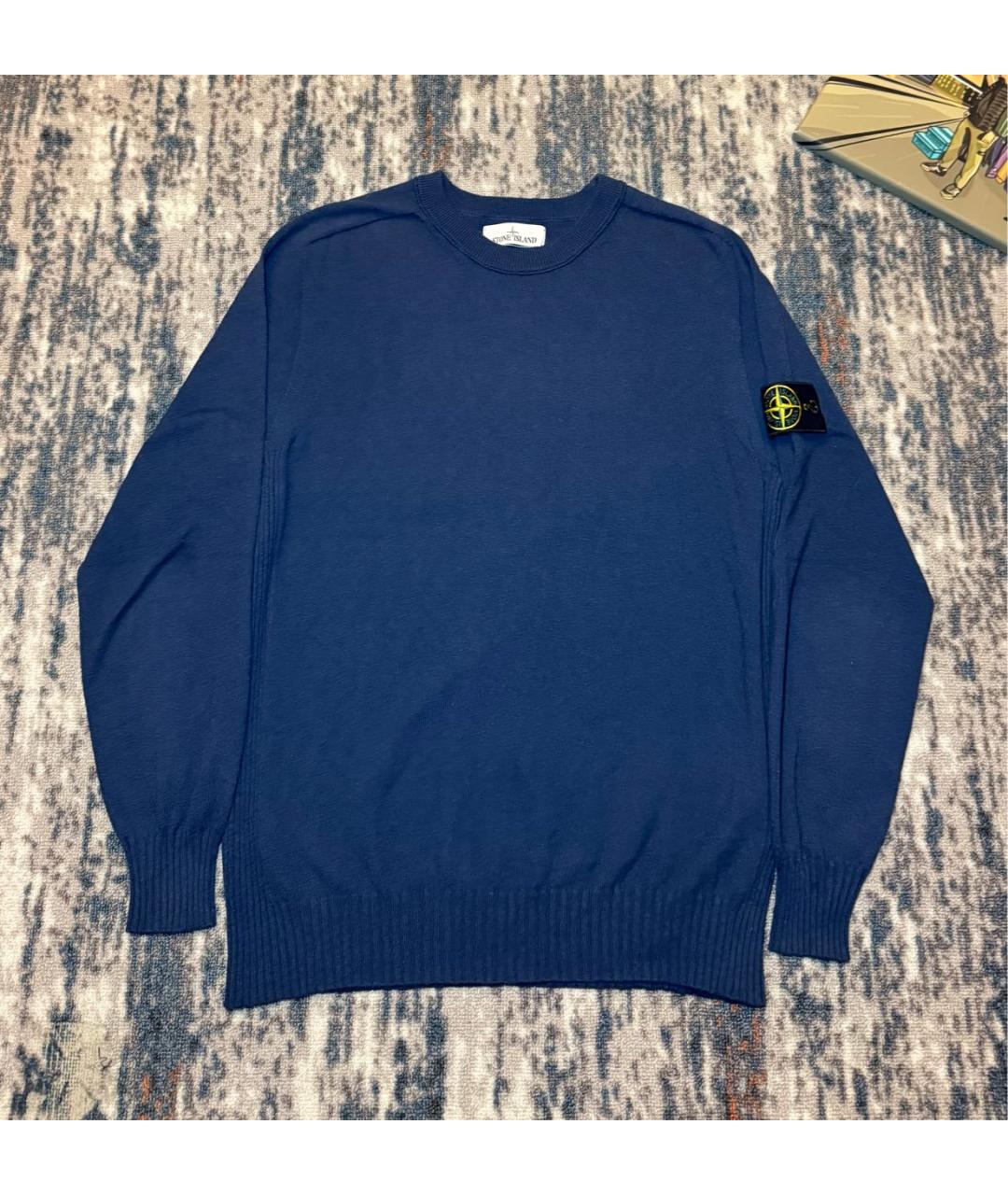 STONE ISLAND Темно-синий хлопковый джемпер / свитер, фото 9