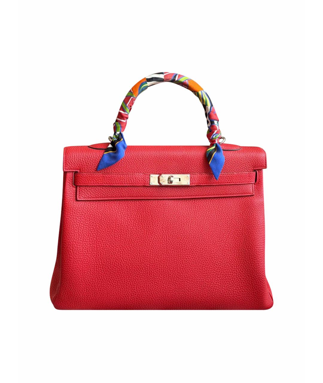 HERMES Красная кожаная сумка с короткими ручками, фото 1