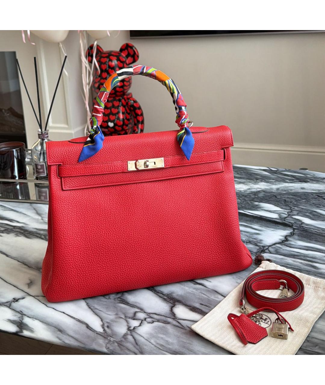 HERMES Красная кожаная сумка с короткими ручками, фото 5