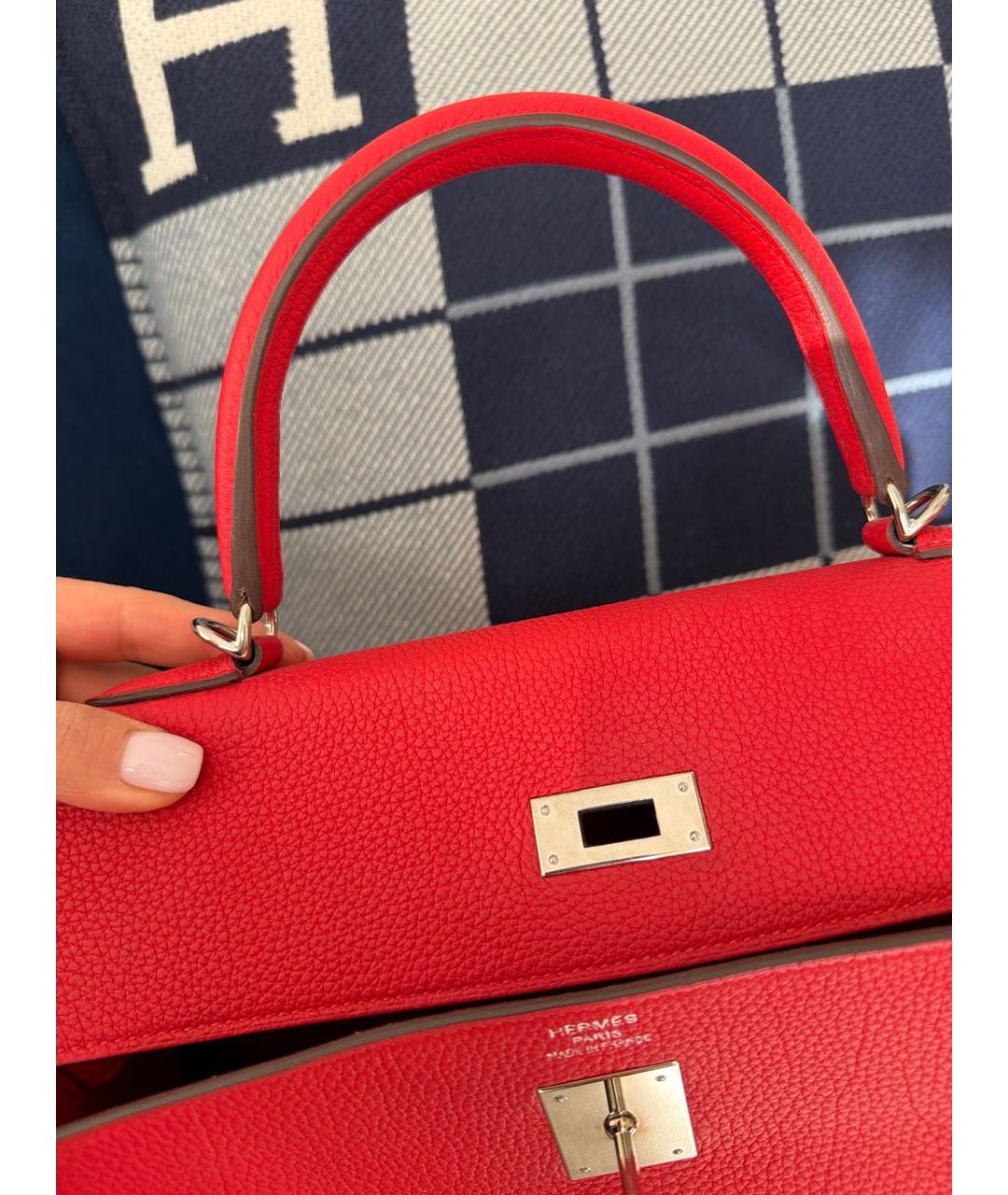 HERMES Красная кожаная сумка с короткими ручками, фото 2