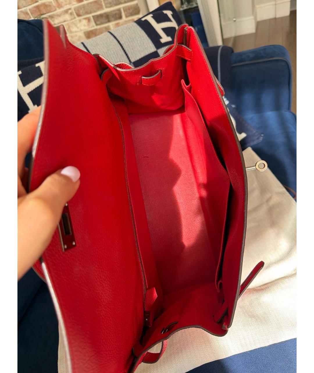 HERMES Красная кожаная сумка с короткими ручками, фото 4
