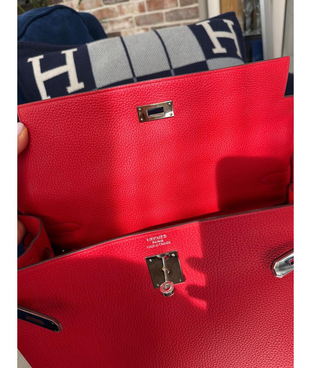 HERMES Красная кожаная сумка с короткими ручками, фото 3