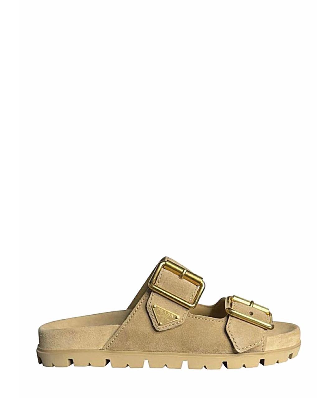 PRADA Бежевые замшевые шлепанцы, фото 1