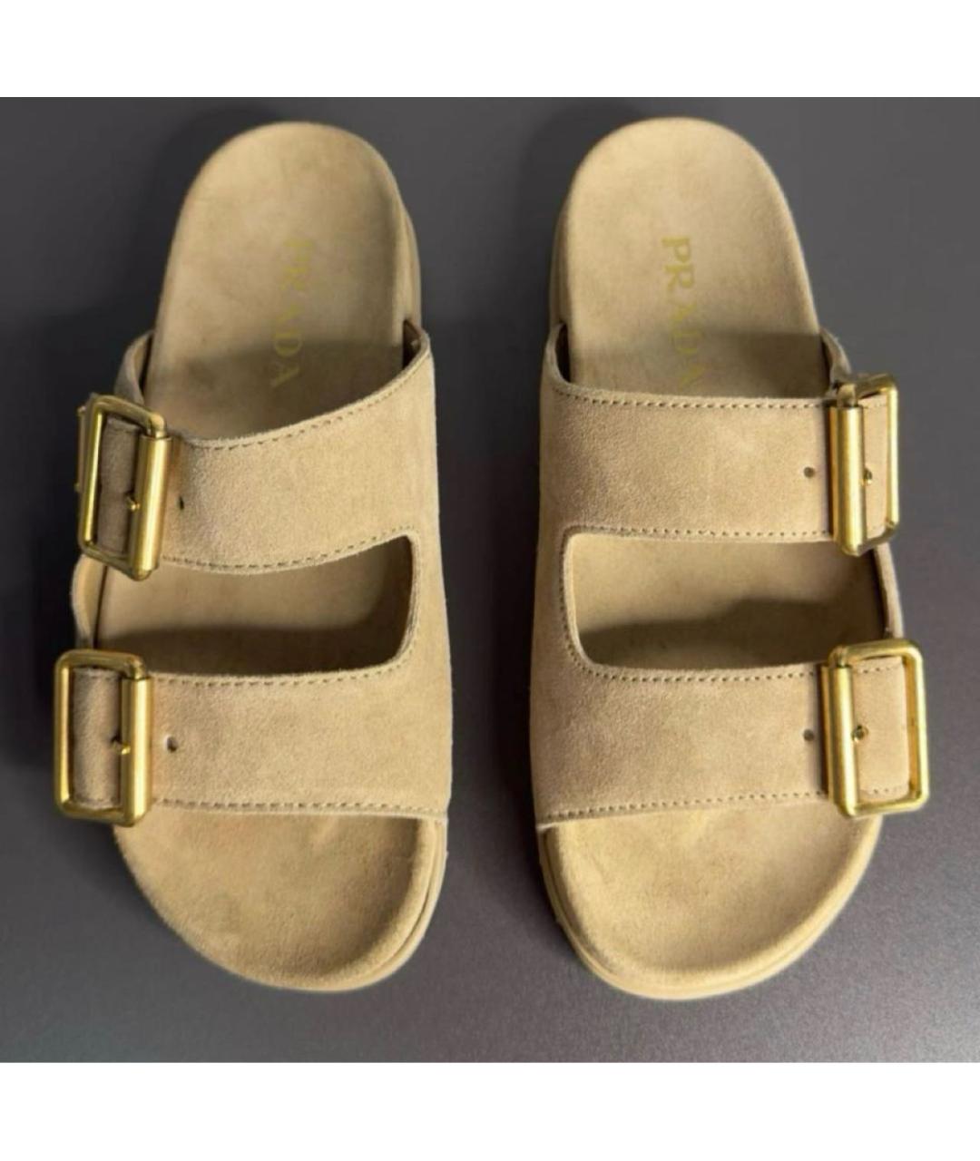 PRADA Бежевые замшевые шлепанцы, фото 2