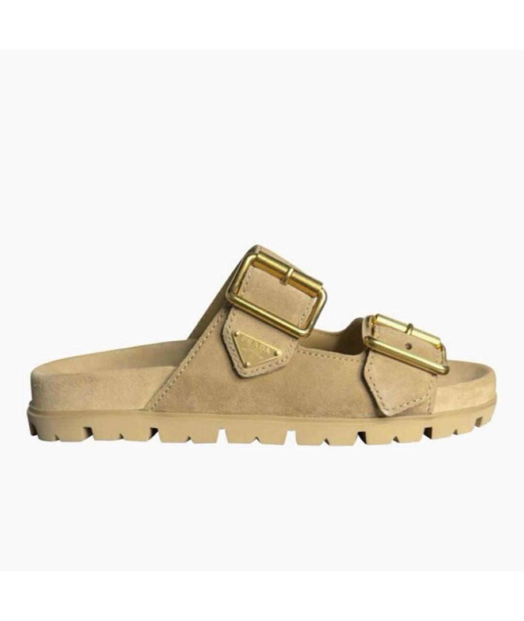 PRADA Бежевые замшевые шлепанцы, фото 6