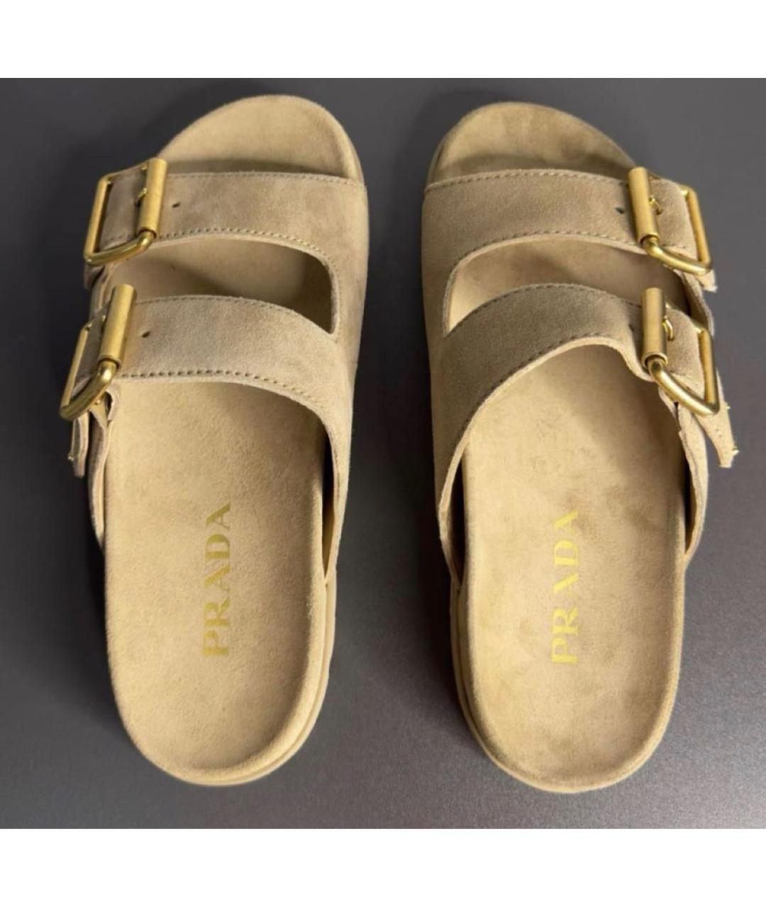 PRADA Бежевые замшевые шлепанцы, фото 3