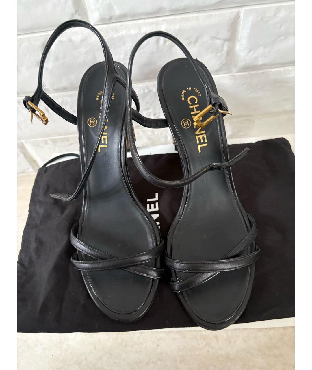 CHANEL Черные кожаные босоножки, фото 5