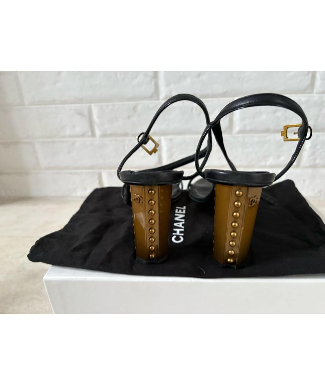 CHANEL Черные кожаные босоножки, фото 4