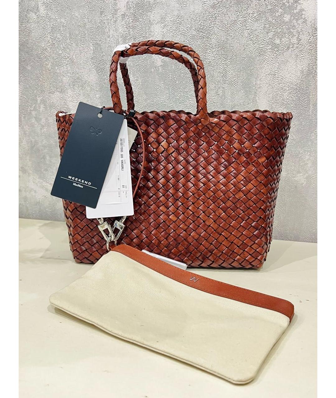 WEEKEND MAX MARA Коричневая кожаная сумка тоут, фото 9