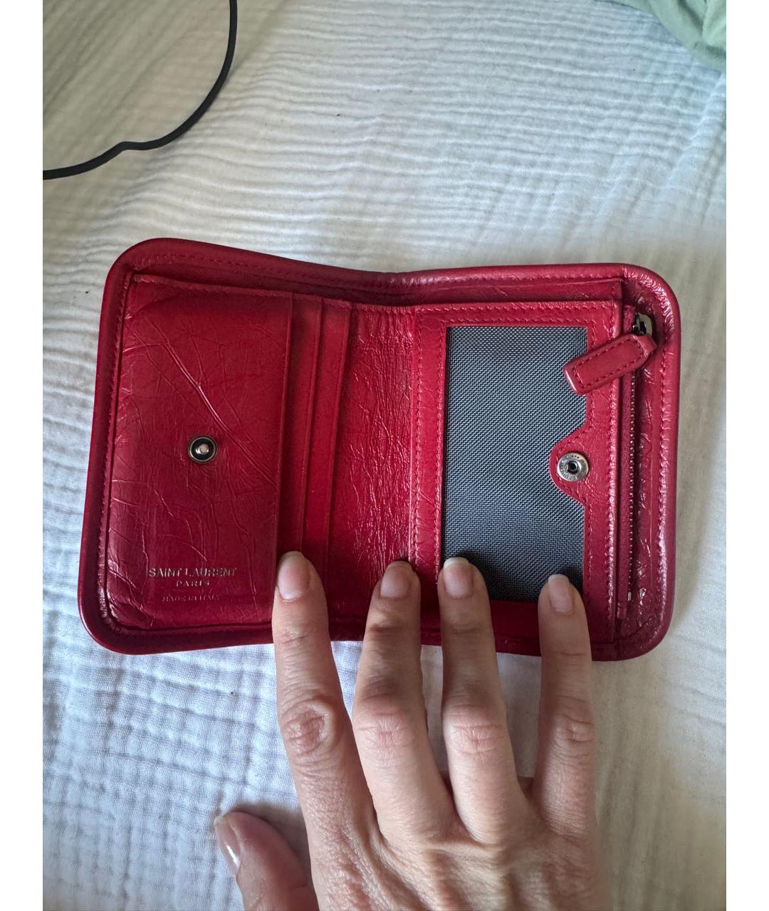 SAINT LAURENT Красный кожаный кошелек, фото 5
