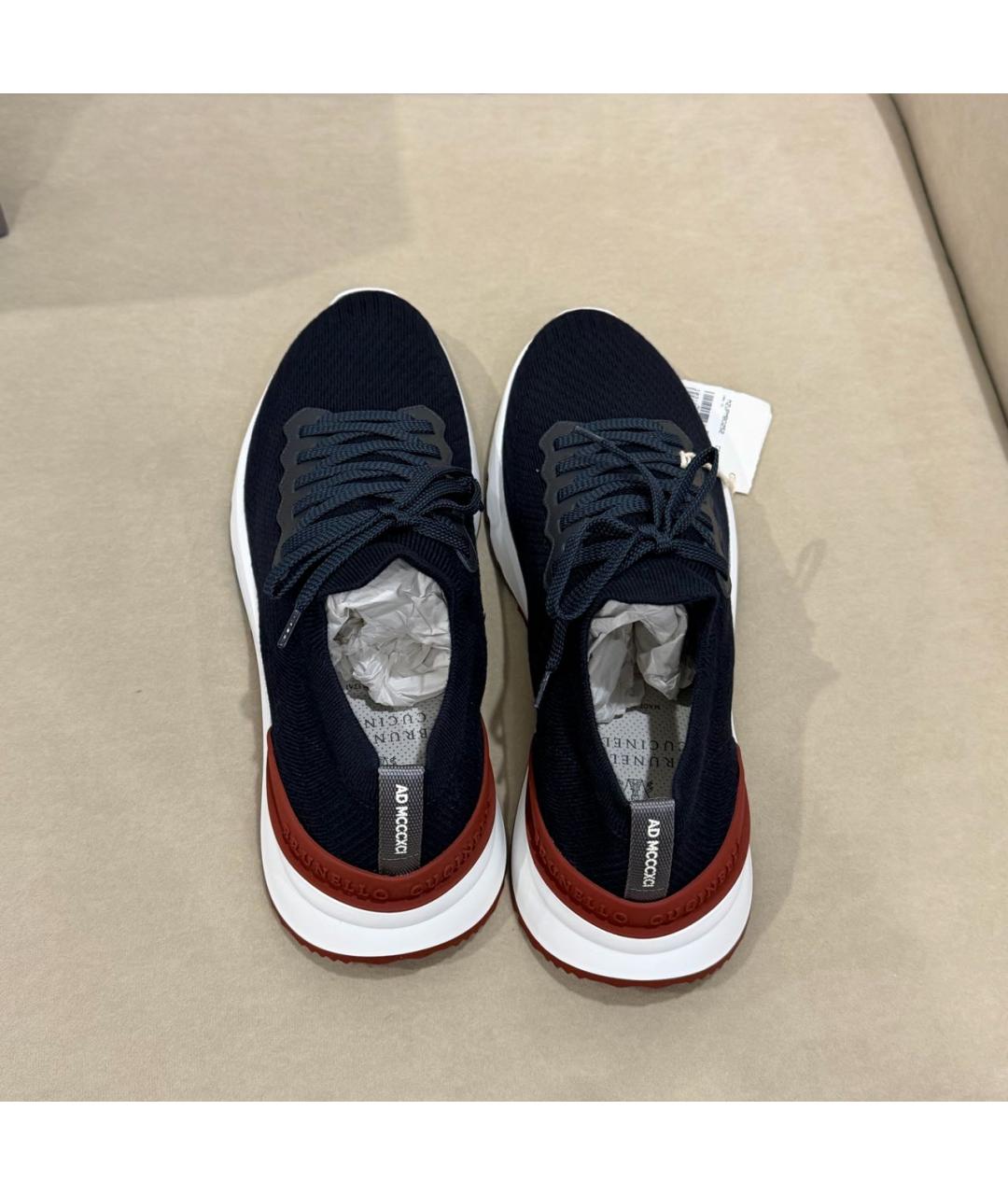 BRUNELLO CUCINELLI Темно-синие текстильные низкие кроссовки / кеды, фото 3