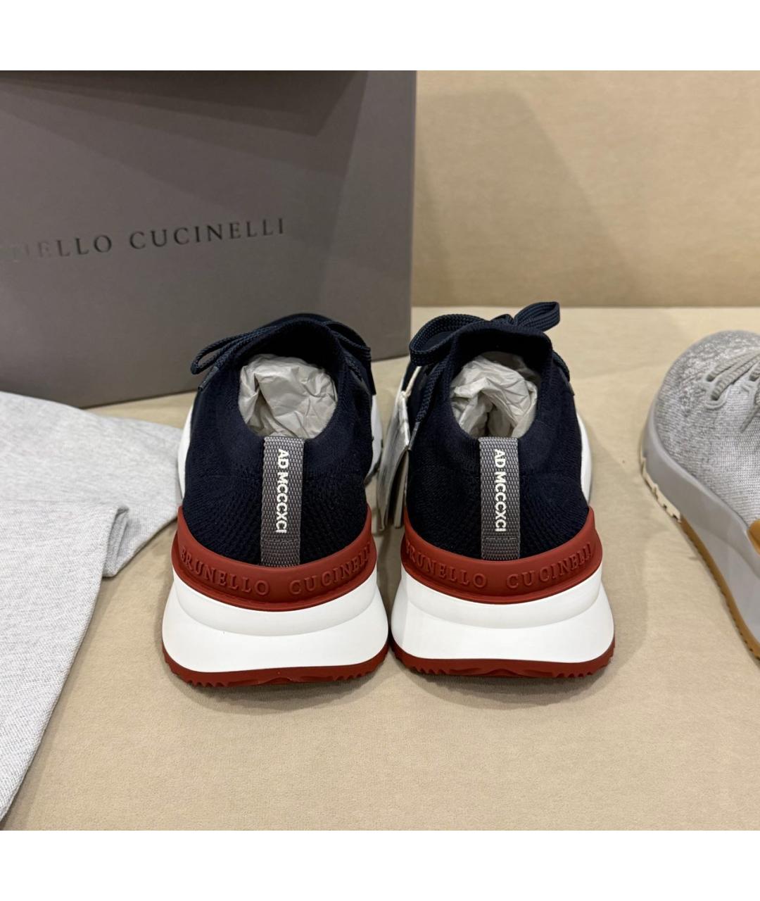 BRUNELLO CUCINELLI Темно-синие текстильные низкие кроссовки / кеды, фото 4