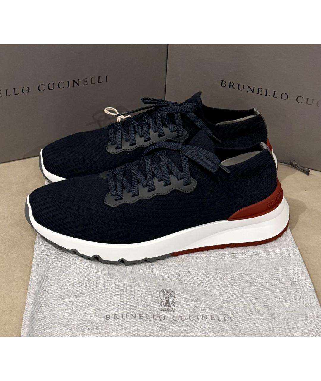 BRUNELLO CUCINELLI Темно-синие текстильные низкие кроссовки / кеды, фото 6