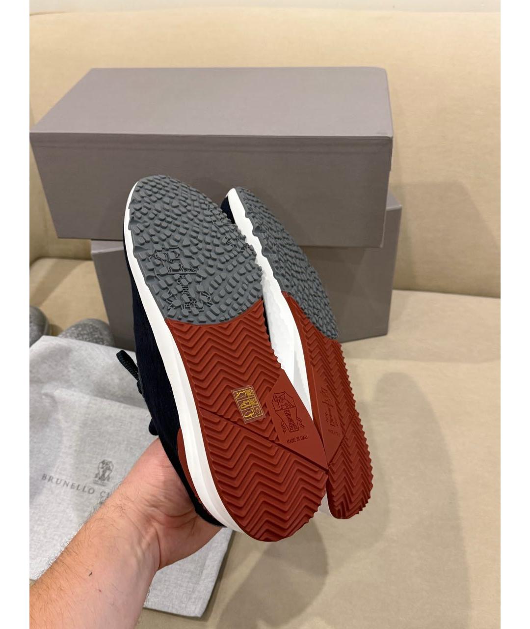 BRUNELLO CUCINELLI Темно-синие текстильные низкие кроссовки / кеды, фото 5