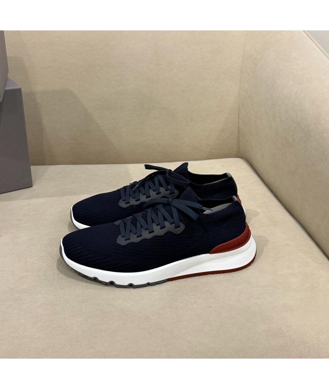 BRUNELLO CUCINELLI Темно-синие текстильные низкие кроссовки / кеды, фото 7