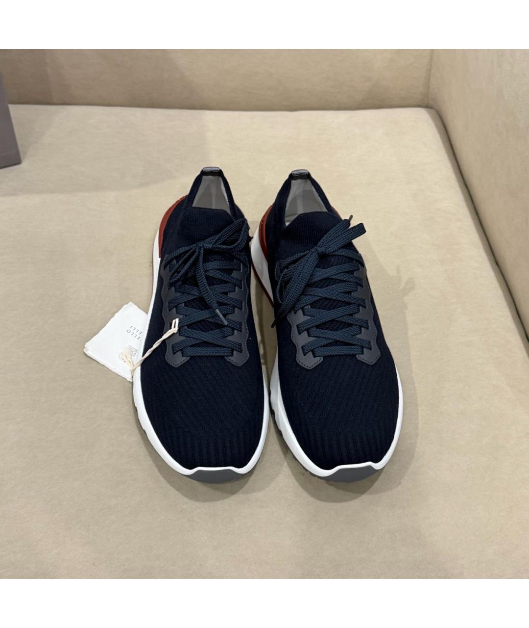 BRUNELLO CUCINELLI Темно-синие текстильные низкие кроссовки / кеды, фото 2