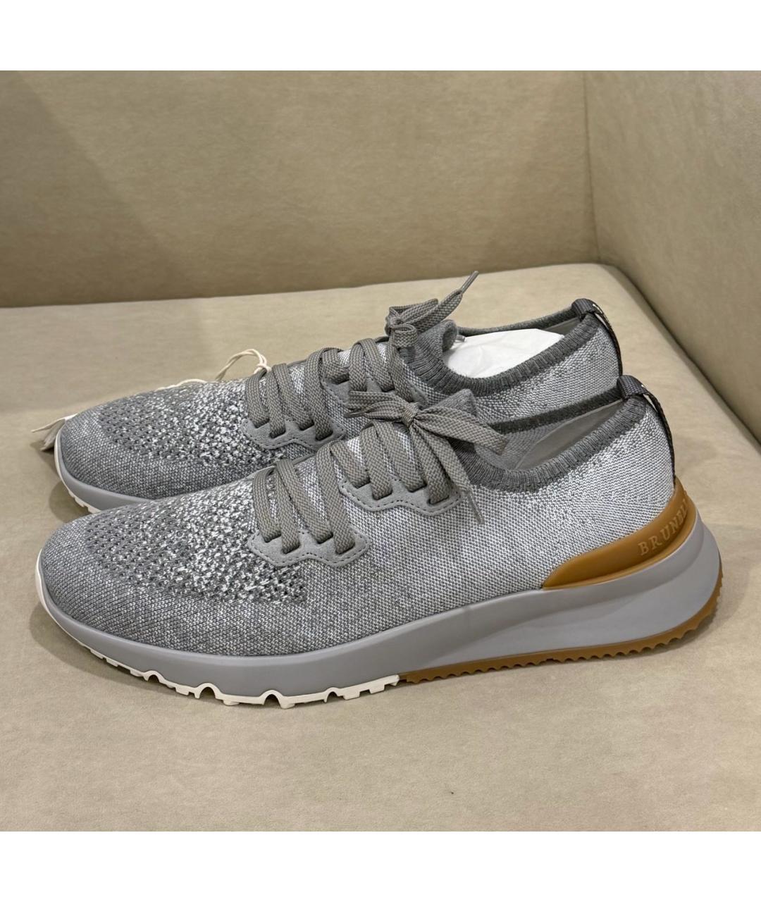 BRUNELLO CUCINELLI Серые текстильные низкие кроссовки / кеды, фото 6